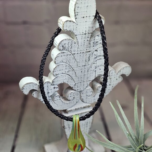 Pendant Leaf Colored Glass, Murano Style Inspired, Green - Picture 3 of 4